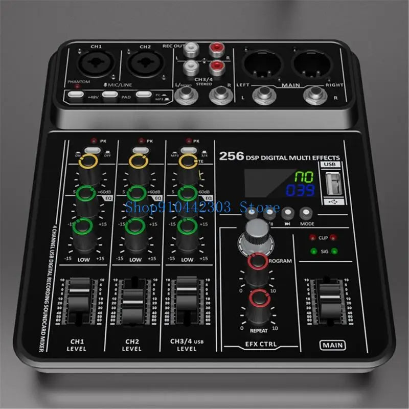 Black l4md advanced 4channel dsp digital multi-effects mixer audios consoles usb playbacks with colorful knobs and silver trim
