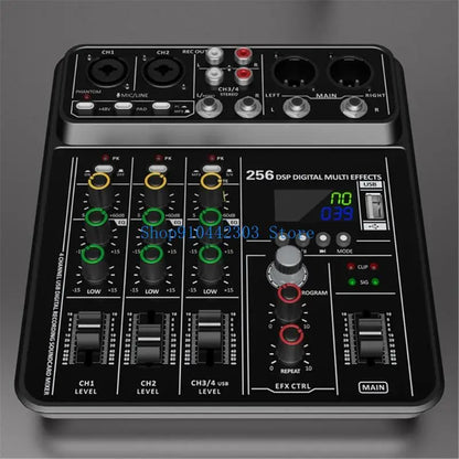 Black l4md advanced 4channel dsp digital multi-effects mixer audios consoles usb playbacks with colorful knobs and silver trim