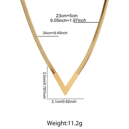 Gold-colored lamenlgy 316l stainless steel design snake chain necklace women temperament clavicle chain gift with v-shaped pendant