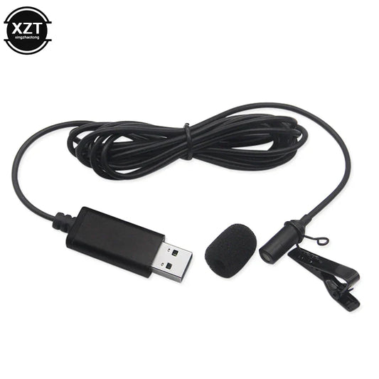 Black usb lavalier microphone with clip and foam windscreen for laptop live recording stereo usb mic 2m portable use
