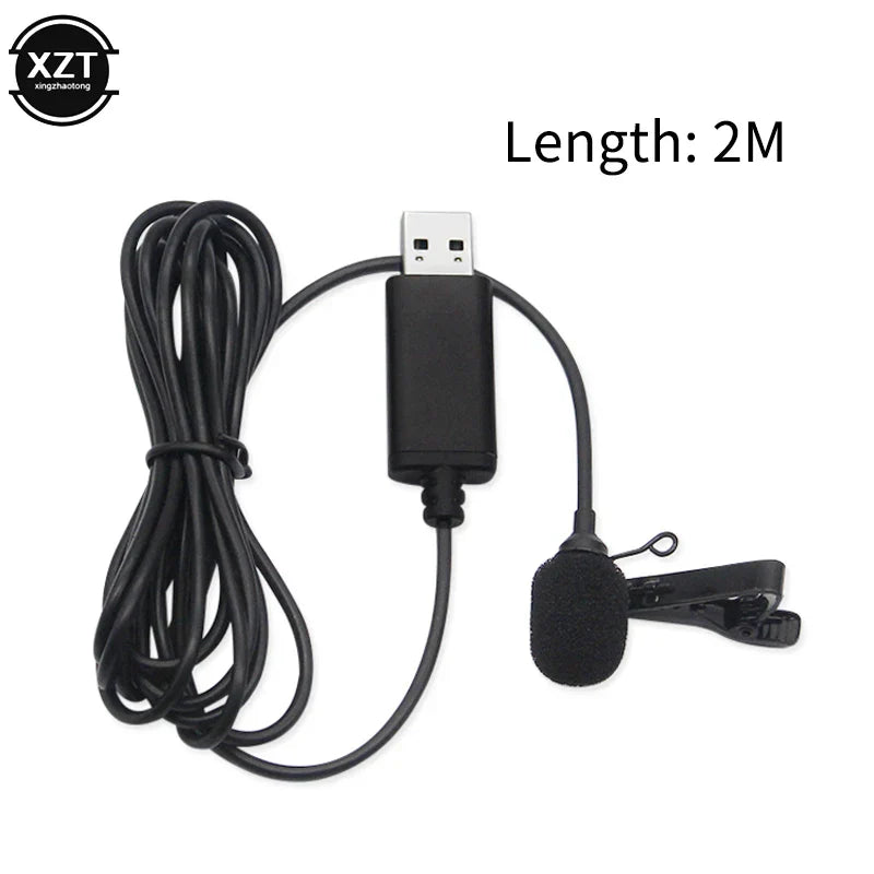 Black usb lavalier microphone with clip on design and 2 meter cable for laptop live recording stereo usb mic use