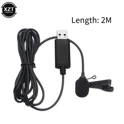 Black usb lavalier microphone with clip on design and 2 meter cable for laptop live recording stereo usb mic use