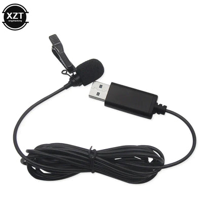 Black usb lavalier microphone with clip-on design and foam windscreen for laptop live recording stereo usb mic 2m portable use