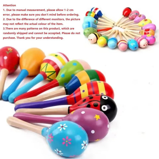 Large montessori ktv toy wooden colorful musical rattle shaker sand hammer bell with bright painted designs