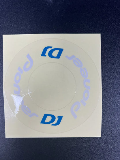 Clear circular sticker with pioneer dj logo in blue and light purple for large turntable protective film cdj use
