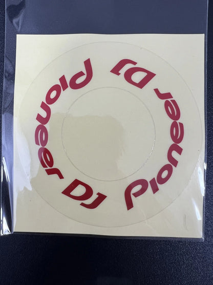 Clear circular protective film cdj sticker with red pioneer dj logo for large turntable at beat music store