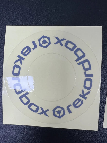 Clear circular sticker with blue xobox hexagonal logo on transparent adhesive for large turntable protective film cdj at beat music store