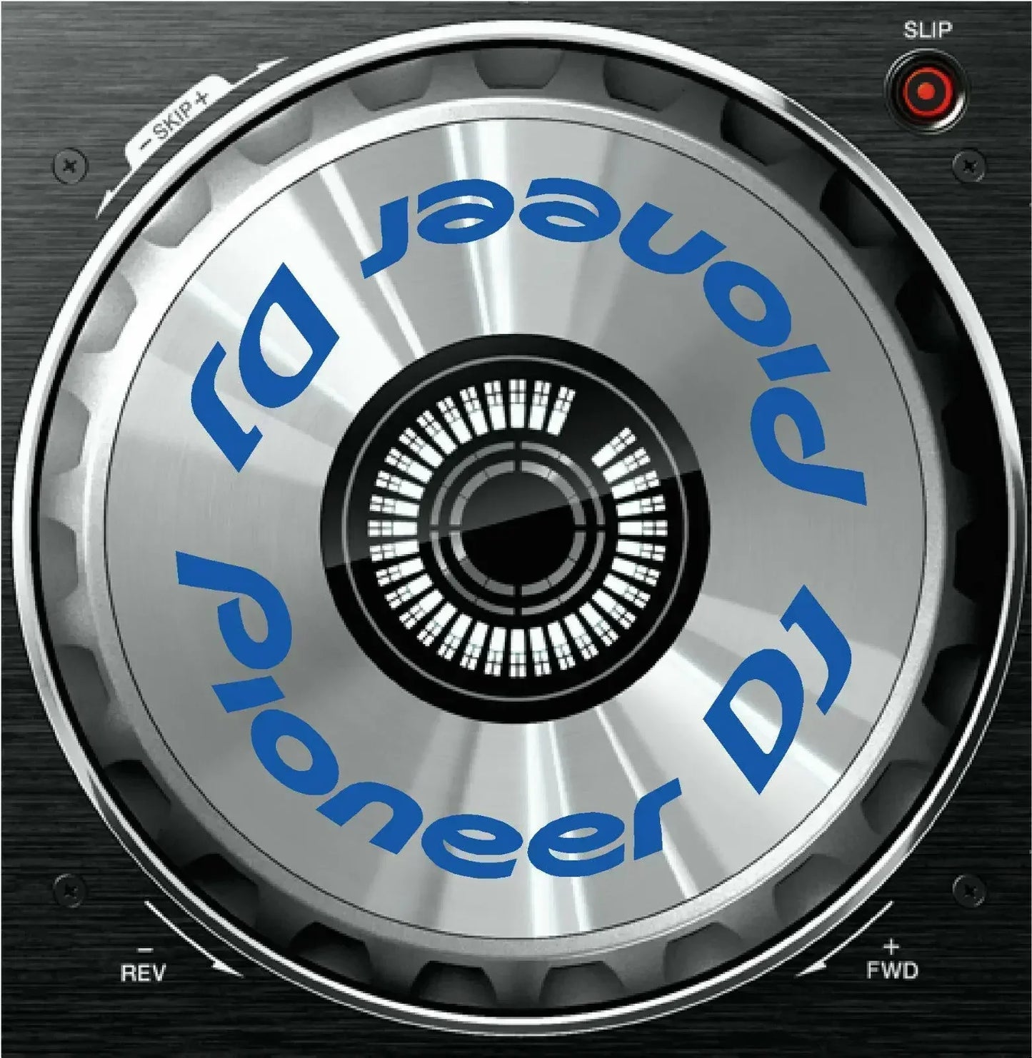 Silver metallic large turntable platter with blue branding and control buttons featuring protective film cdj at beat music store