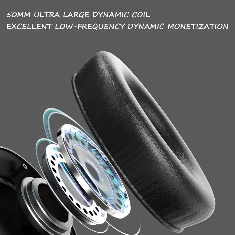 Black leather-like earcup with 50mm dynamic coil speaker inside ldon l839 foldable gaming headset with mic music earbuds