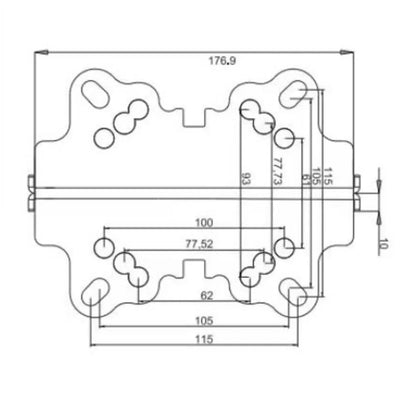 Technical engineering drawing of aluminum led beam moving head light clamp fast lock with dimensional annotations