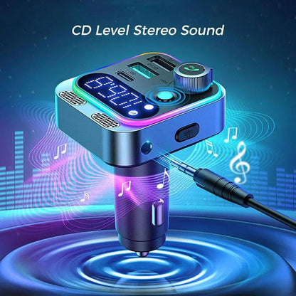 Blue and silver led bluetooth 5.0 fm transmitter car charger adapter with fast charging usb ports deep bass sound