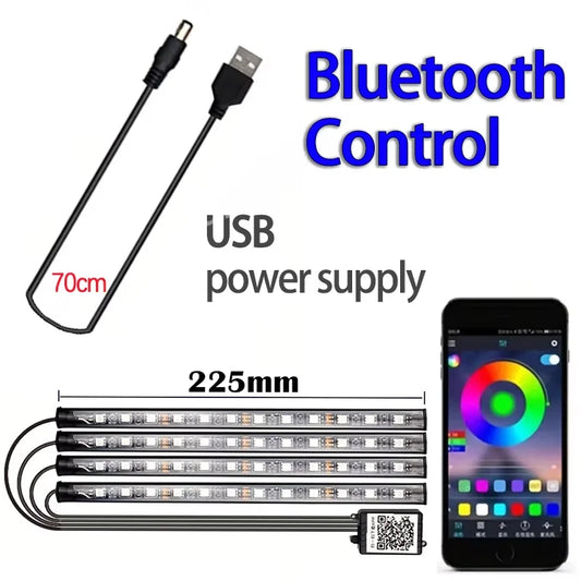 Led car music light strip with 48 leds usb powered smart bluetooth app control waterproof rgb for car interior ambiance