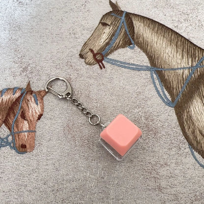 Pink translucent cube keyboard key chain with silver metal ring designed as chain toy stress relief diy button gadget