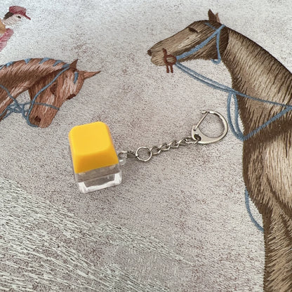 Yellow and clear plastic keyboard key chain with square stamp design for chain toy stress relief diy button use
