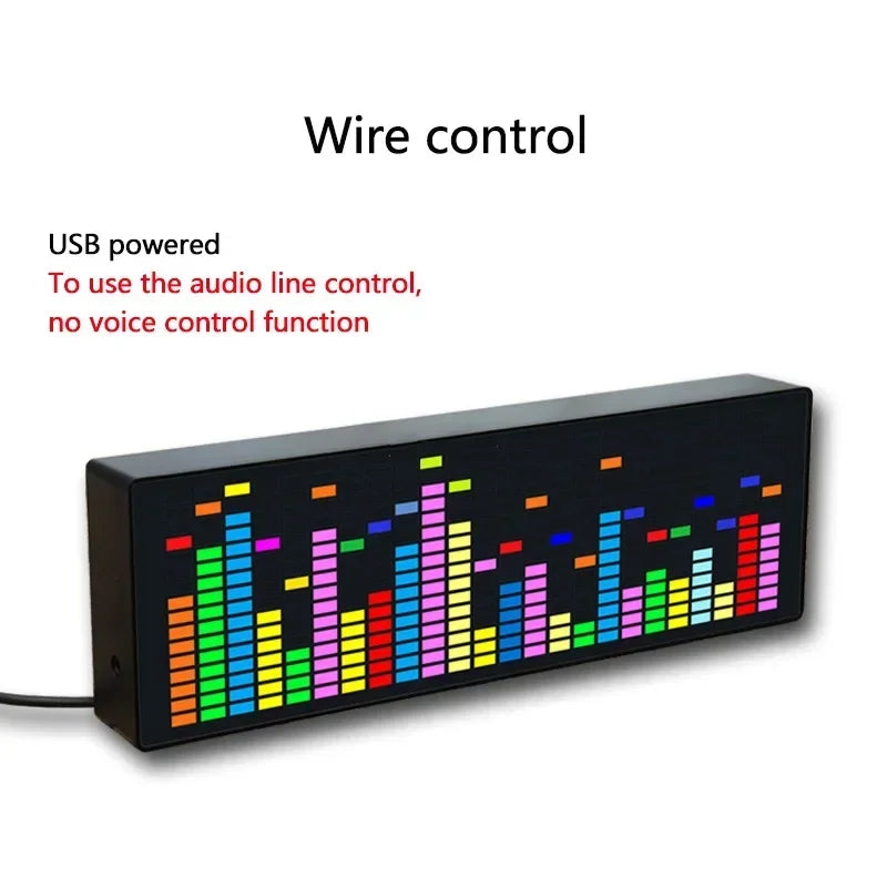 Black rectangular led music spectrum electronic clock with colorful multi-toned rhythm car audio visualizer bars