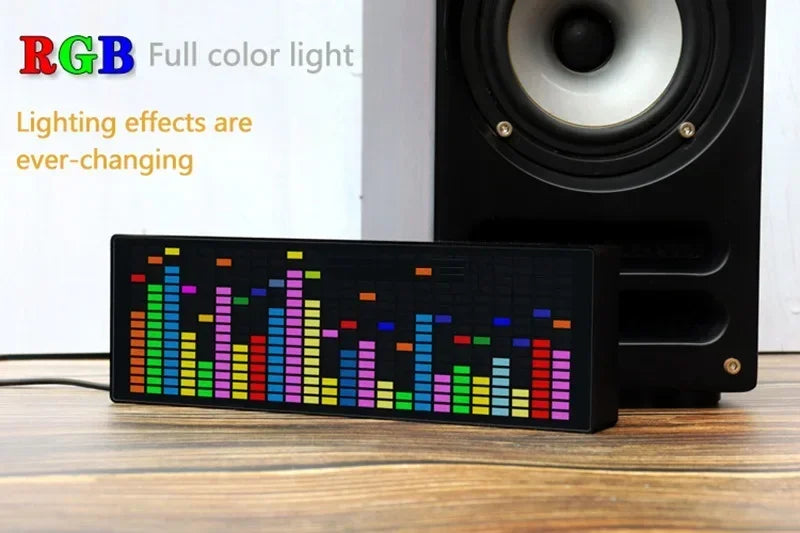 Black rectangular led music spectrum electronic clock with colorful rgb light bars and voice rhythm car audio equalizer