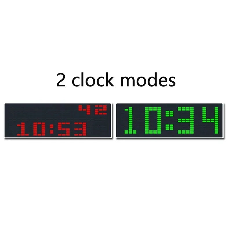 Digital clock display with red and green led segments showing two modes in a music spectrum electronic vu meter board module