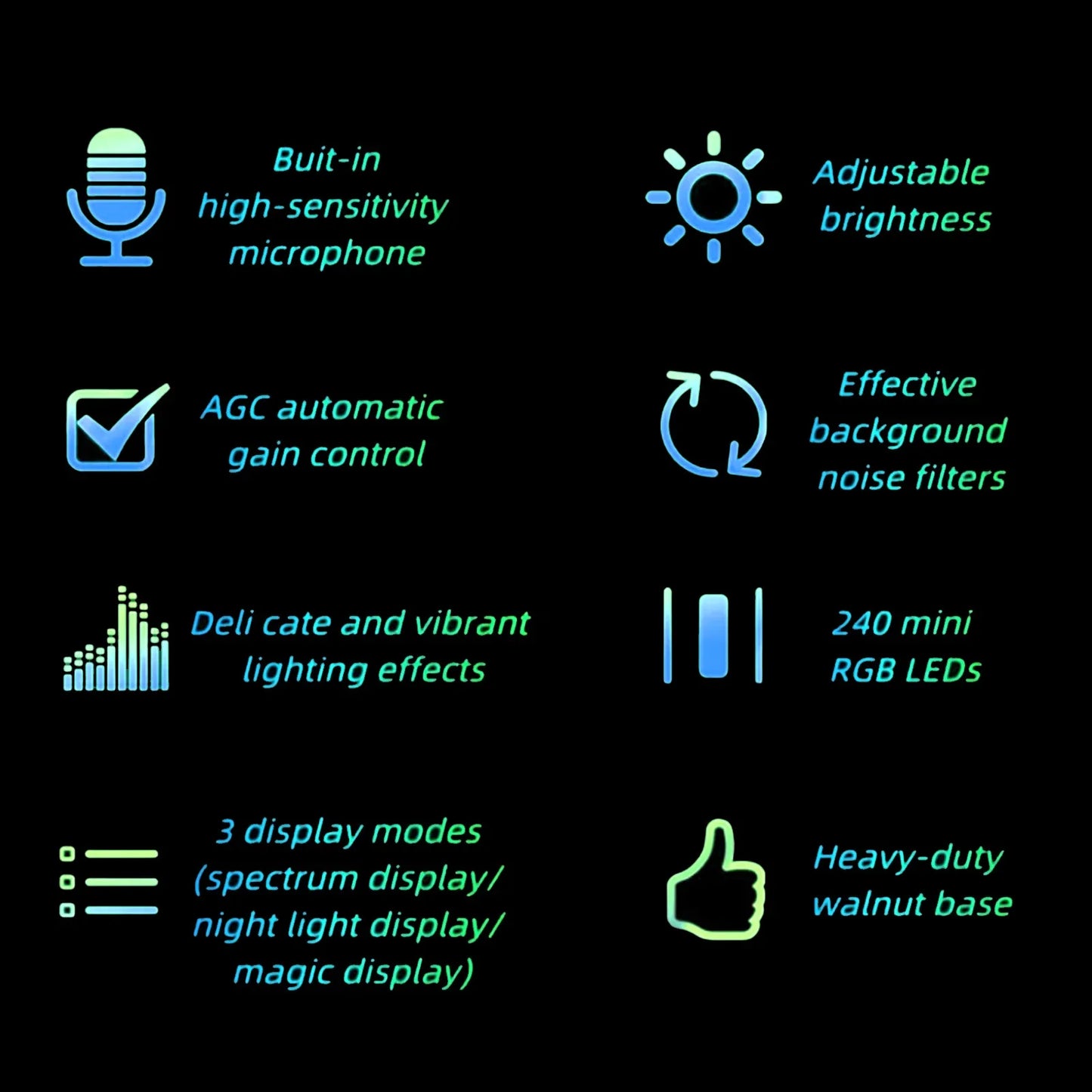 Black led music spectrum display with high sensitivity microphone and 240 rgb leds for home audio analysis