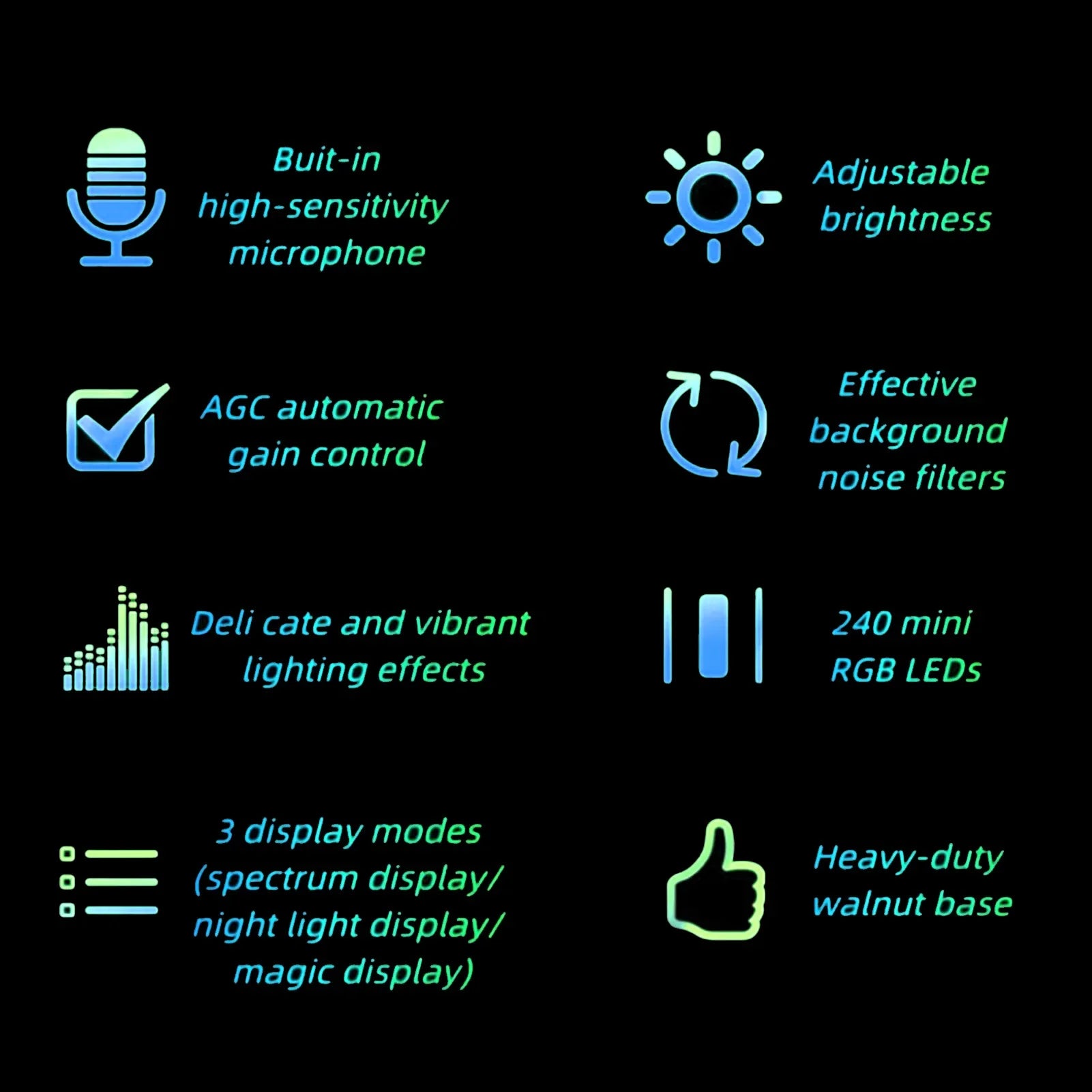 Black led music spectrum display with high sensitivity microphone and 240 rgb leds for home audio analysis