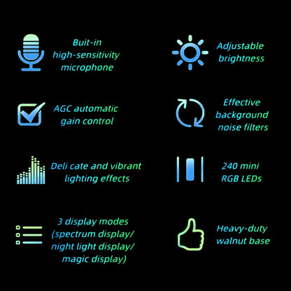 Black led music spectrum display with high sensitivity microphone and 240 rgb leds for home audio analysis