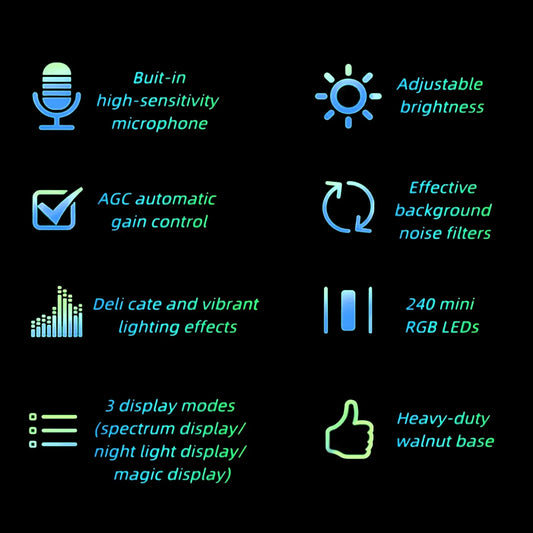 Black led music spectrum display with high sensitivity microphone and 240 rgb leds for home audio analysis