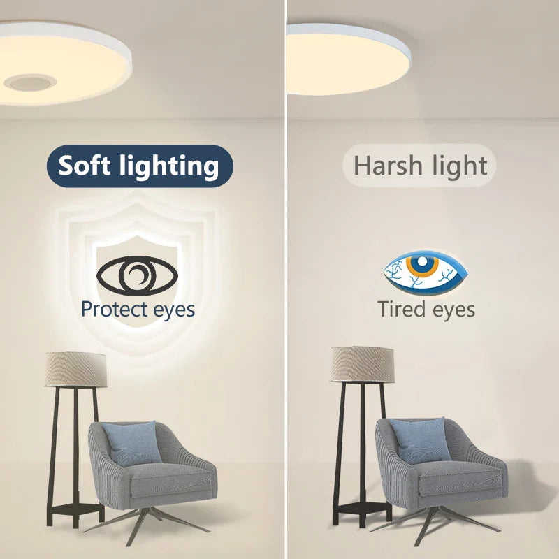 Circular led smart ceiling lamp with sleek modern design soft white illumination and remote control dimming feature
