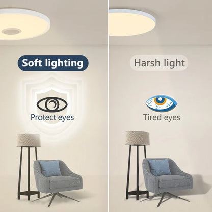 Circular led smart ceiling lamp with sleek modern design soft white illumination and remote control dimming feature