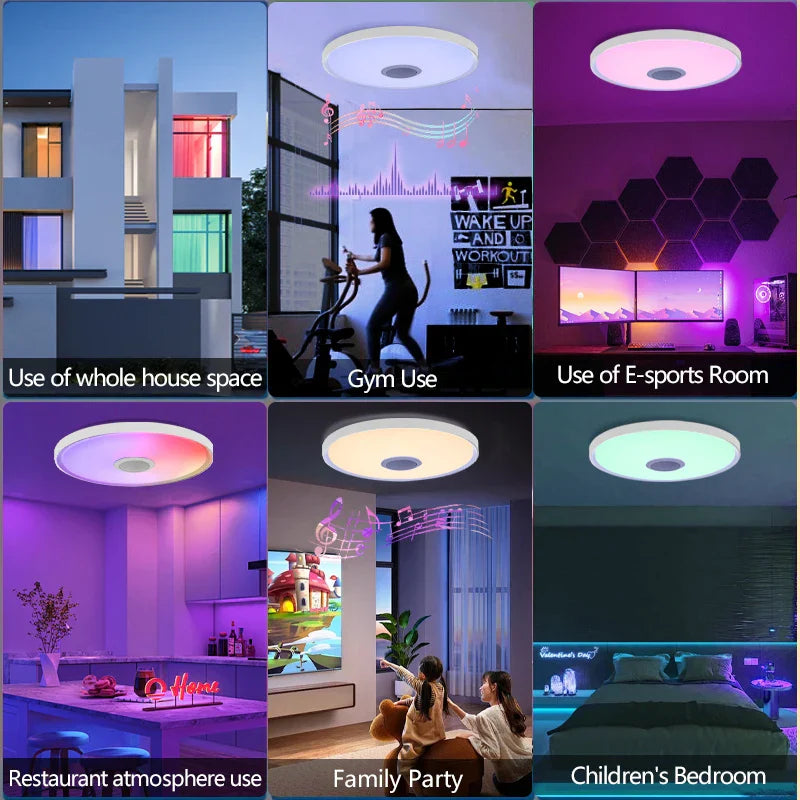 Circular led smart ceiling lamp with rgb color settings and remote control dimming for modern home lighting