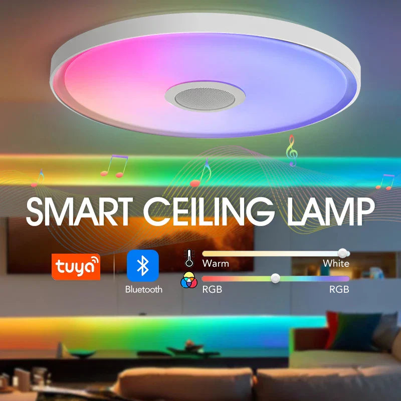 A sleek led smart ceiling lamp with white frame featuring vibrant ceiling lamps rgb and remote control dimming functions