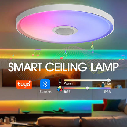 A sleek led smart ceiling lamp with white frame featuring vibrant ceiling lamps rgb and remote control dimming functions