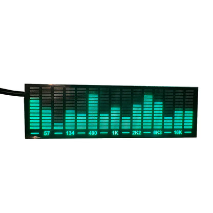 Green led sound-controlled music spectrum display strip with digital frequency indicators for ambient light atmospheric use