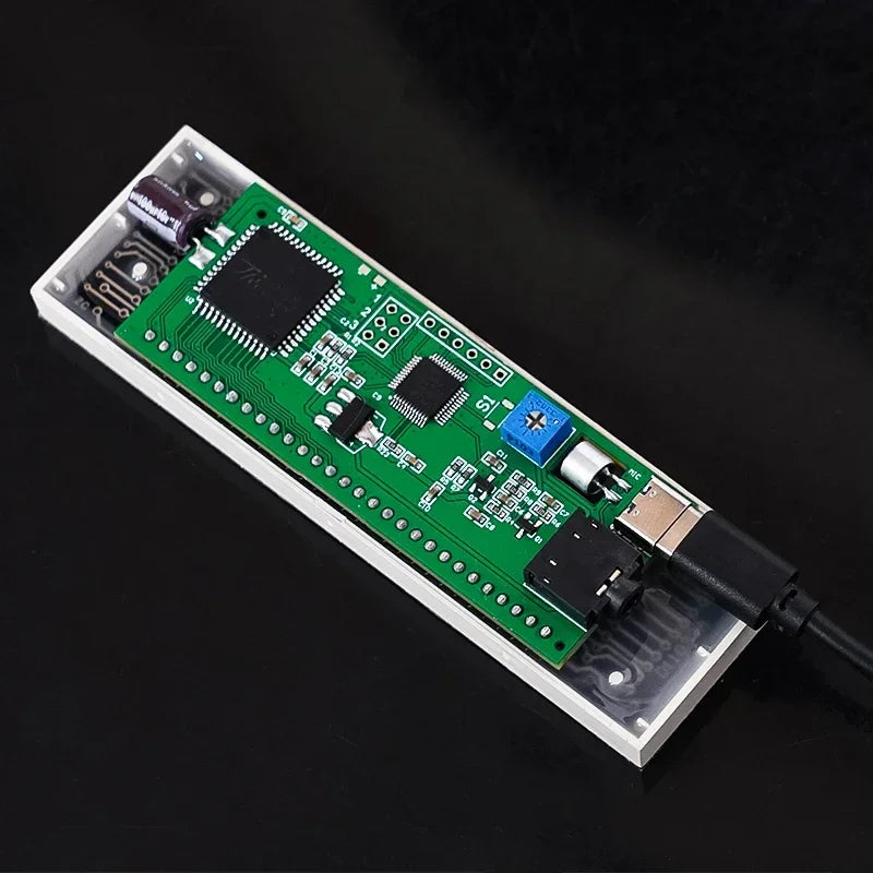 White plastic housing with green circuit board featuring usb connector and blue rotary switch for music spectrum display ambient light atmospheric rhythm light