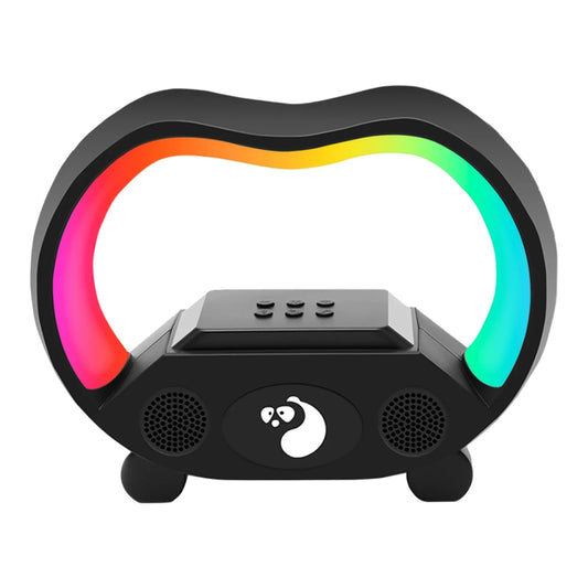 Black heart-shaped led wireless speaker with rainbow glowing rgb modes rechargeable portable night light and panda logo