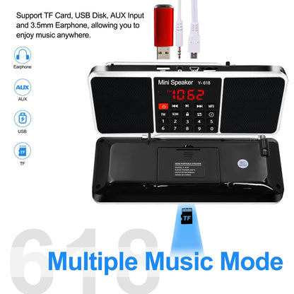 Black and silver Lefon digital portable speaker with digital fm radio, support tf card, usb, and led display for versatile playback