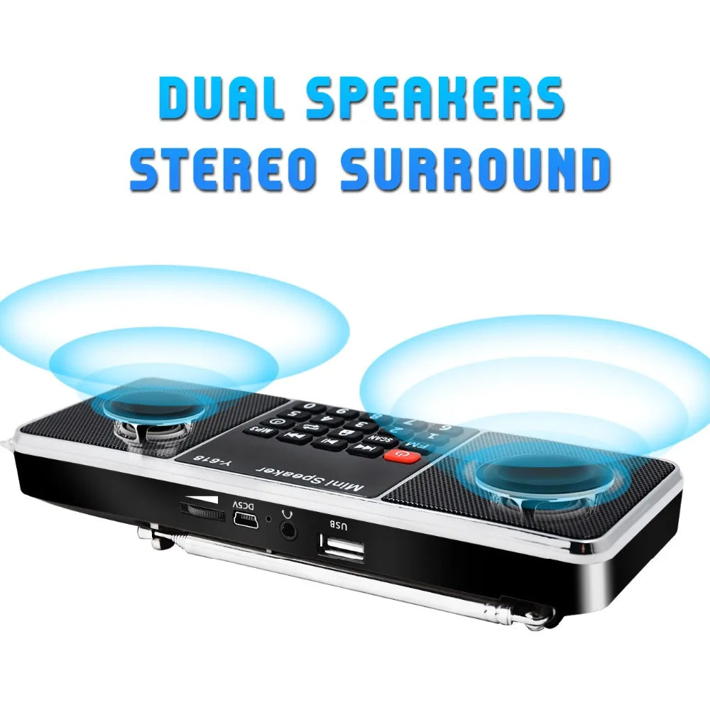 Black and silver lefon digital fm radio stereo speaker with dual speakers numeric keypad support tf card and usb ports