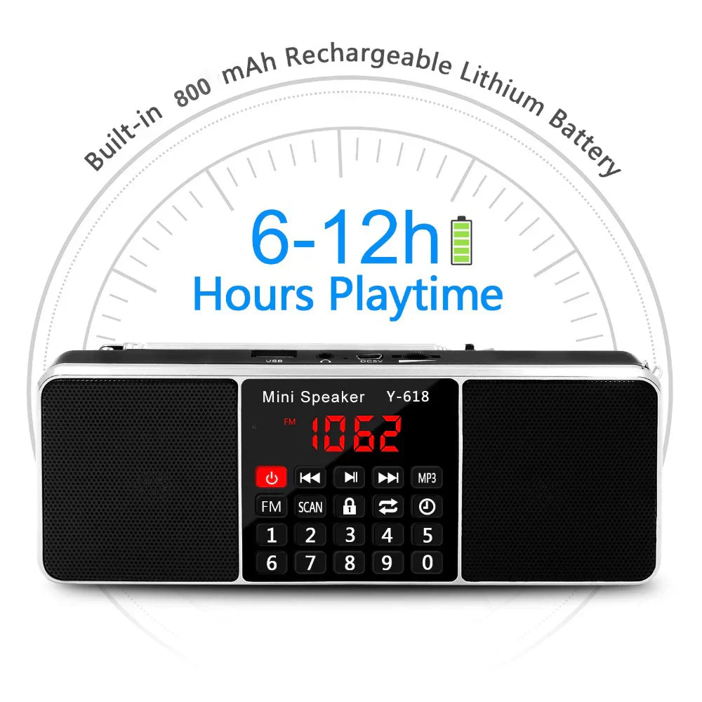Black and silver lefon digital fm radio speaker with led display support tf card and built-in rechargeable battery