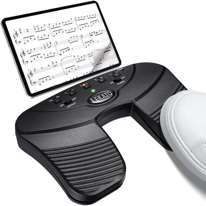 Black lekato bluetooth page turner pedal usb rechargeable with textured surfaces and illuminated control buttons
