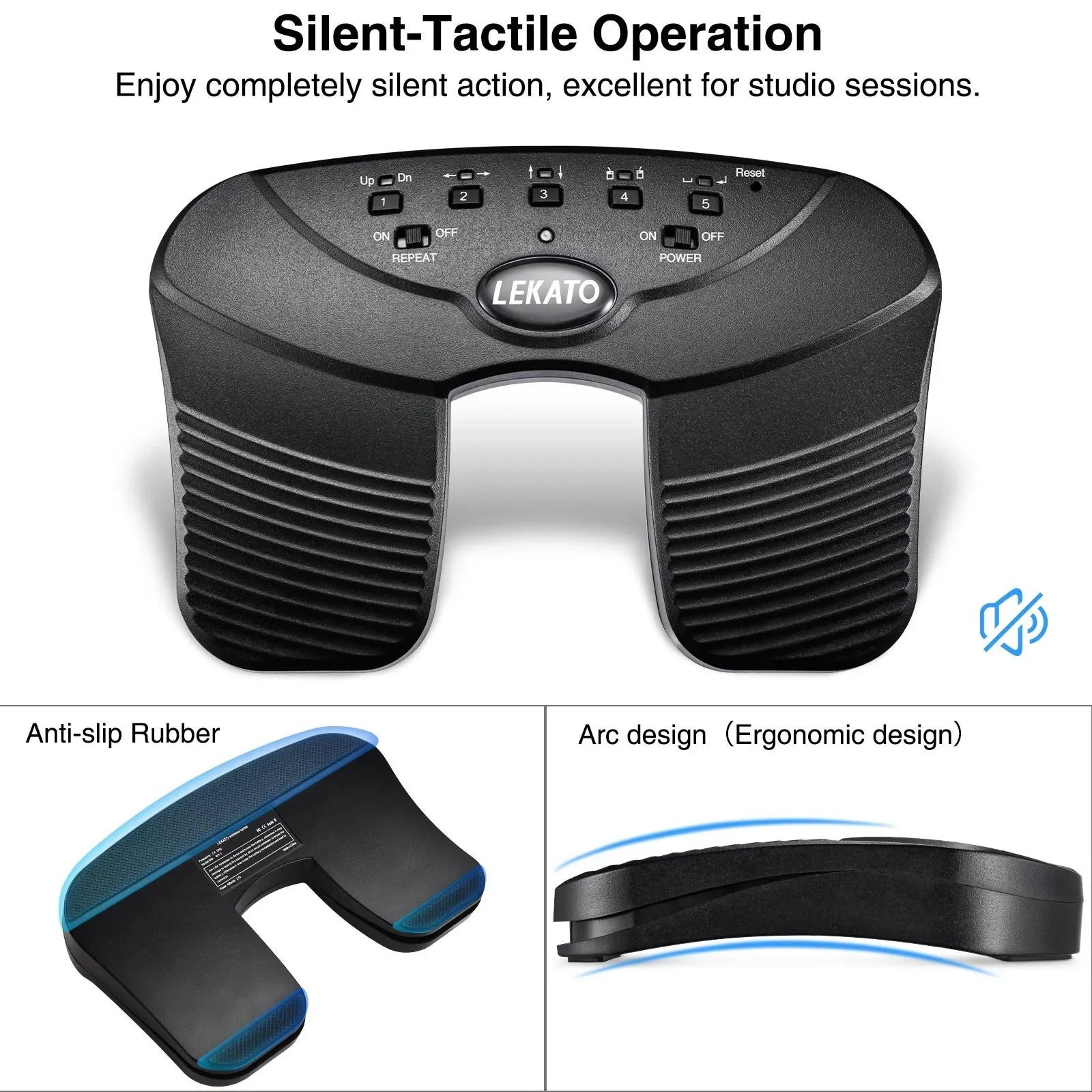Black lekato bluetooth page turner pedal usb rechargeable with silent tactile operation and ergonomic anti slip rubber design