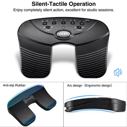Black lekato bluetooth page turner pedal usb rechargeable with silent tactile operation and ergonomic anti slip rubber design