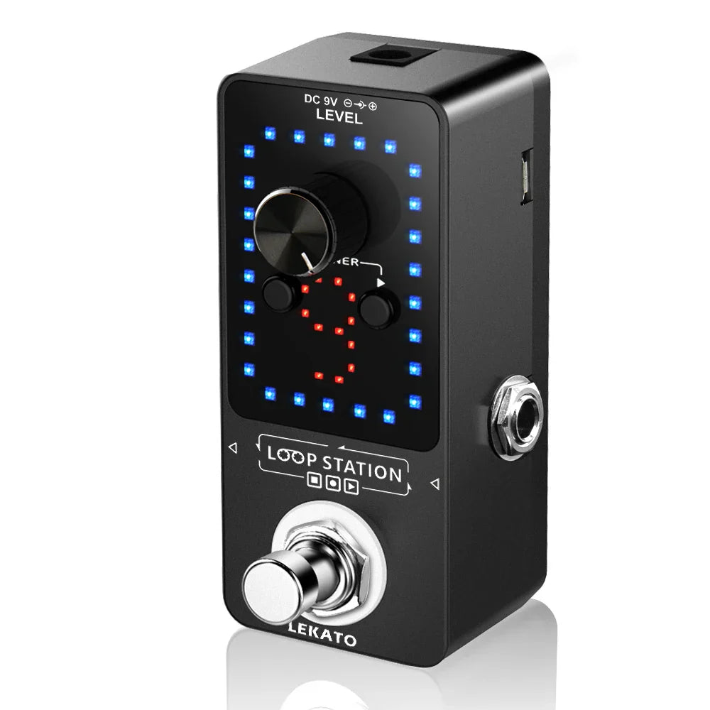 Black lekato guitar effect pedal looper with digital display blue red leds tuner overdub guitar time loop station