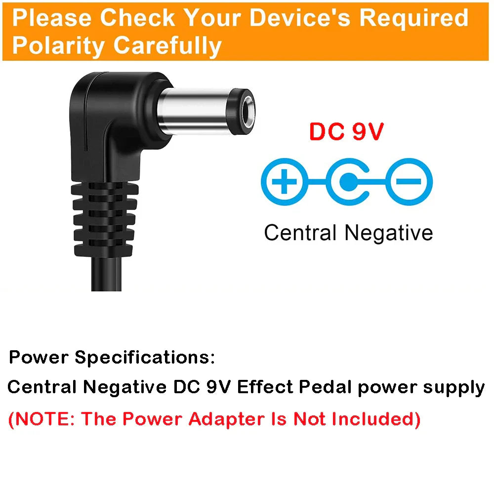Black and silver dc 9v central negative power adapter connector for lekato guitar effect tuner overdub guitar loop station
