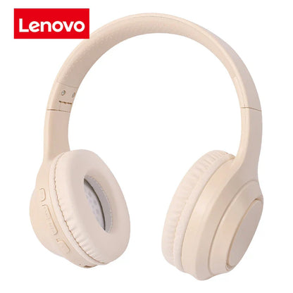 Beige Lenovo Bluetooth 5.3 headphones 9d surround with padded earcups noise cancelling sports gaming headphones