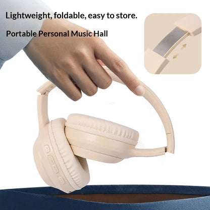 Beige foldable Lenovo Bluetooth 5.3 headphones 9d surround with soft padded earcups for noise cancelling sports gaming
