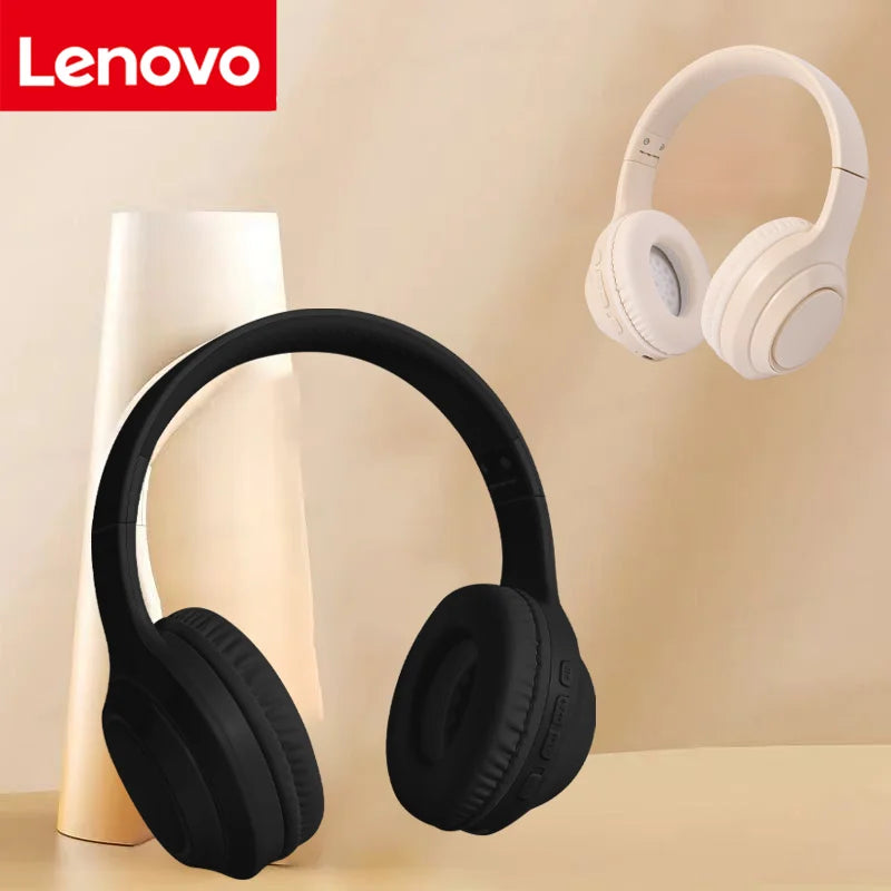 Black Lenovo Bluetooth 5.3 headphones with soft padded earcups and noise cancelling sports gaming design