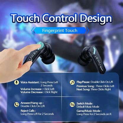 Black lenovo gm2 pro bluetooth earphones sports headset with touch control and gaming low latency fingerprint design