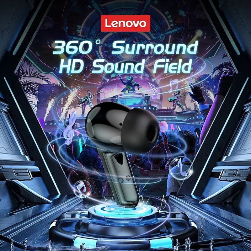 Black and silver Lenovo GM2 Pro dual mode wireless earbuds with mic gaming music headset waterproof earbuds design