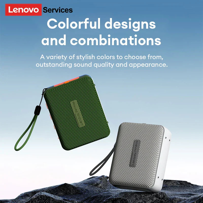 Green and silver textured lenovo hd108 wireless speaker with wrist strap features 360° surround sound and wireless tf card playback music player