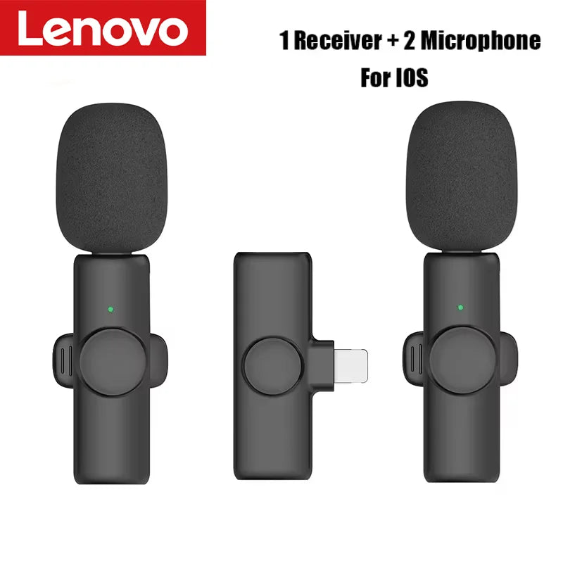 Black Lenovo K11 professional wireless lavalier microphone and receiver set for lavalier microphone recording interview use