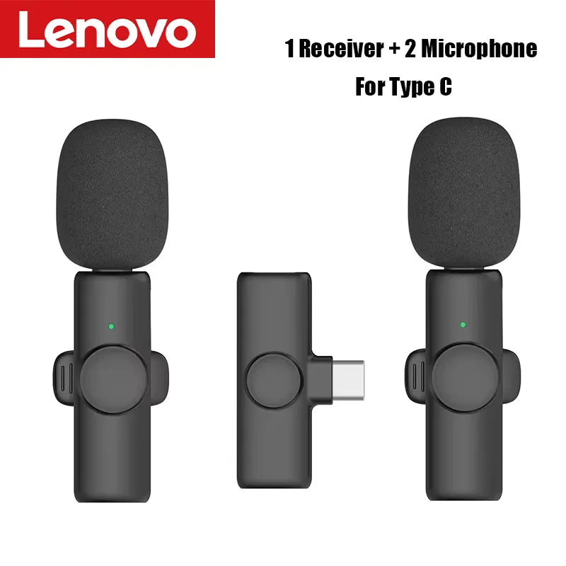 Black lenovo k11 professional wireless lavalier microphone recording interview set with type c receiver for devices