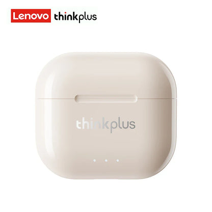Cream-colored lenovo thinkplus wireless earphone tws hifi charging case with sleek design for sports music earbuds and stereo headset gaming
